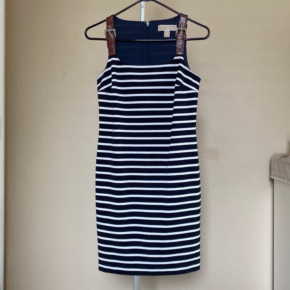 Michael Kors Stripe Dress Navy/white Sz Sz